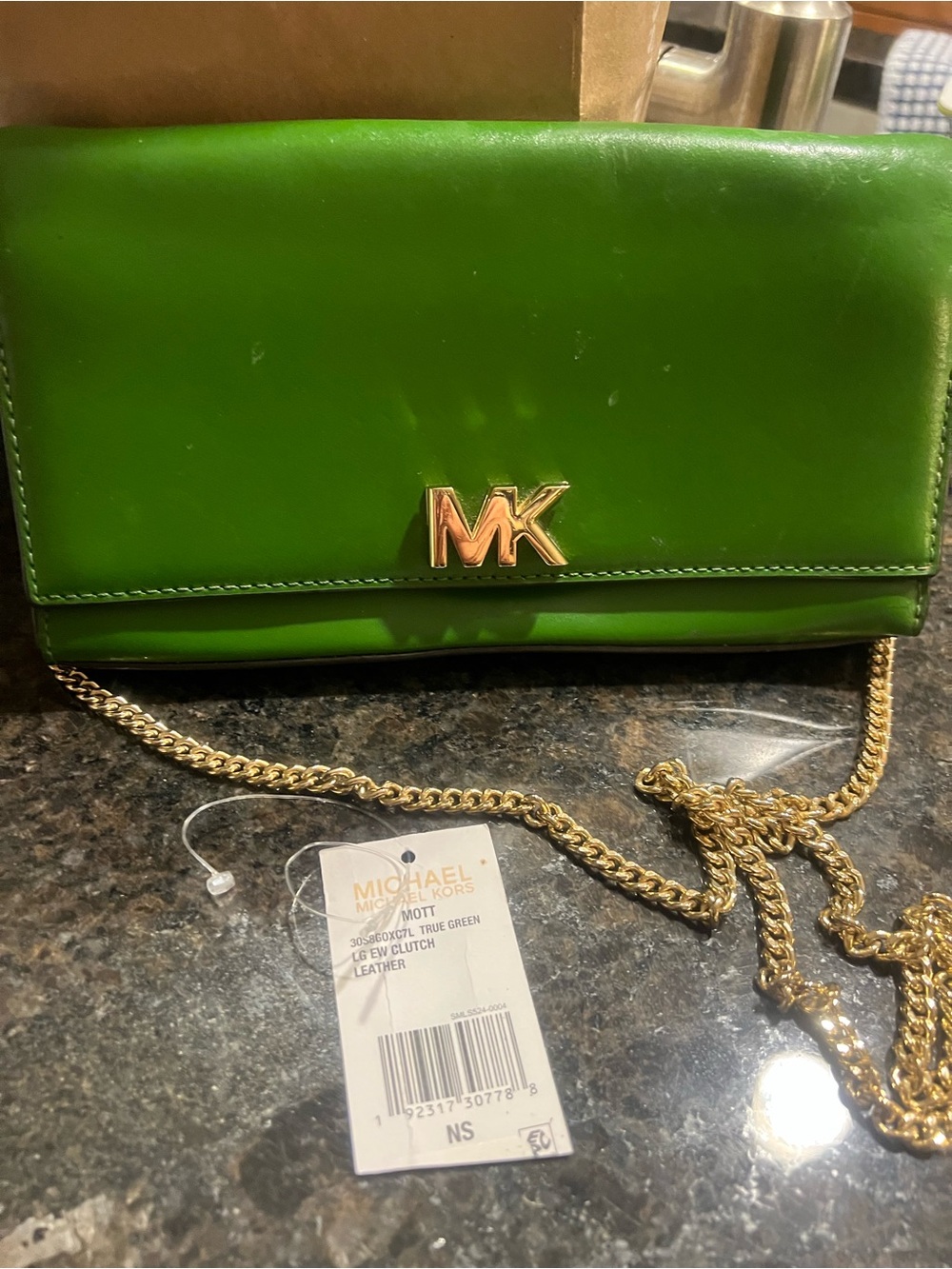 Michael Kors Bright Green Leather Chain Crossbody Bag with Gold Hardware
